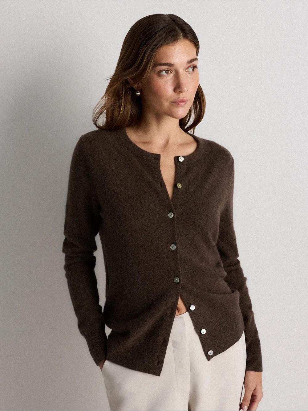 Quince 100% Mongolian Cashmere Heathered Brown Cardigan